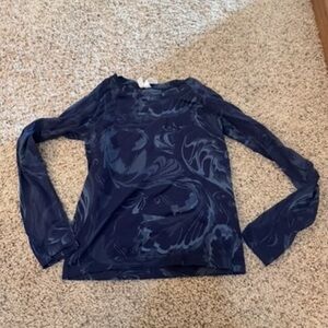 Athleta Navy Swirl Long Sleeve Tee